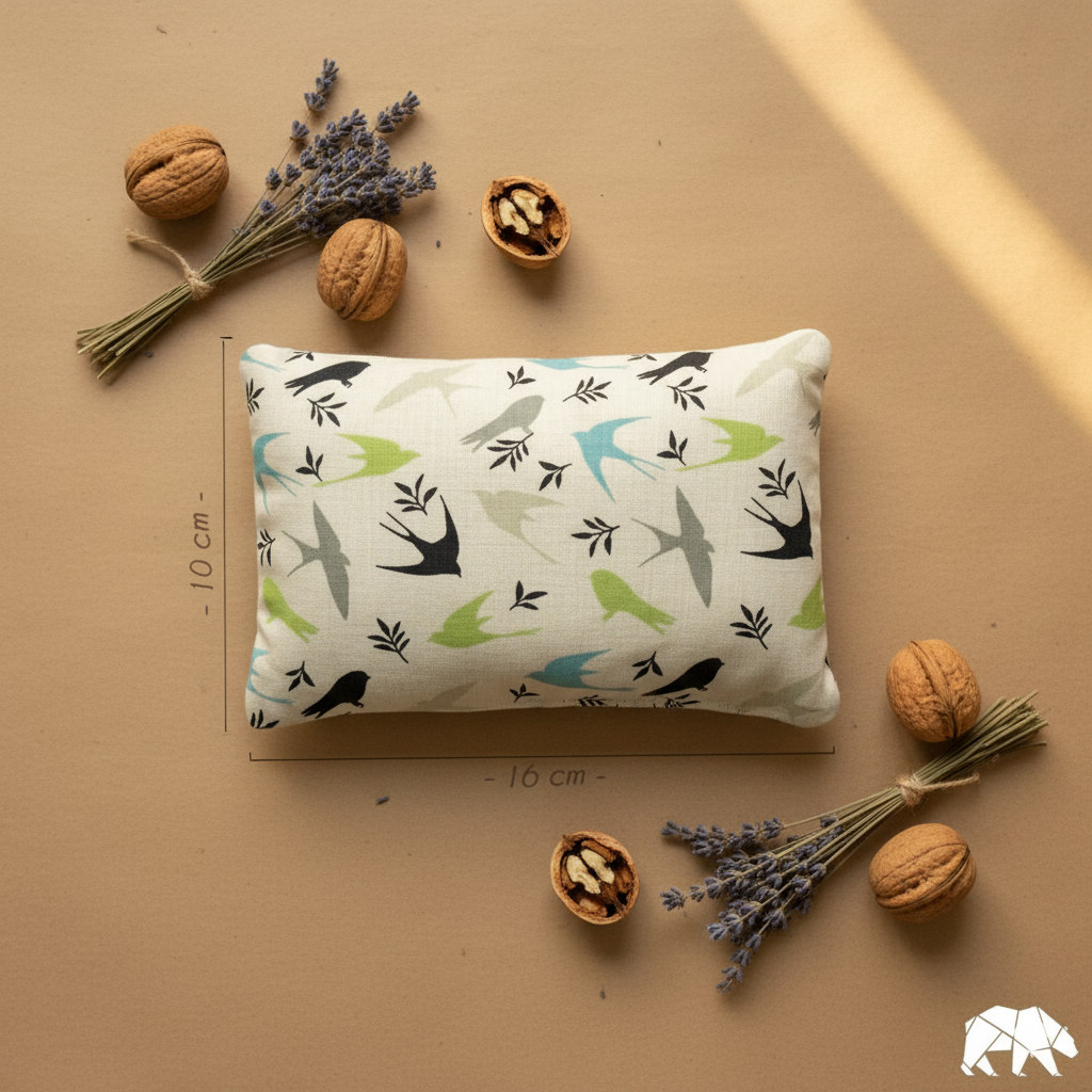 Pernă de sare RĂNDUNICĂ pentru copii cu plante medicinale şi uleiuri esenţiale